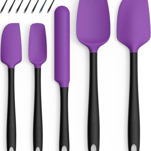 Coukre Silicone Spatula Set of 5,High Temperature Resistant, Food Grade Silicone, Dishwasher Safe, for Baking, Cooking (Purple Black)