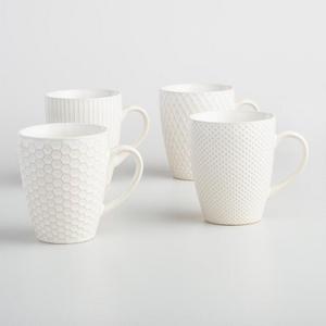 White Textured Stoneware Mugs Set of 4