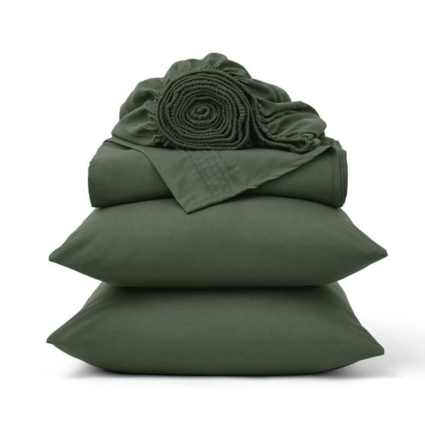 Bedsure Queen Sheet Set, Rayon Derived from Bamboo, Cooling Sheets, Breathable & Soft, Deep Pocket Up to 16 Inches, Hotel Luxury Silky Bedding for Hot Sleepers, Olive Green