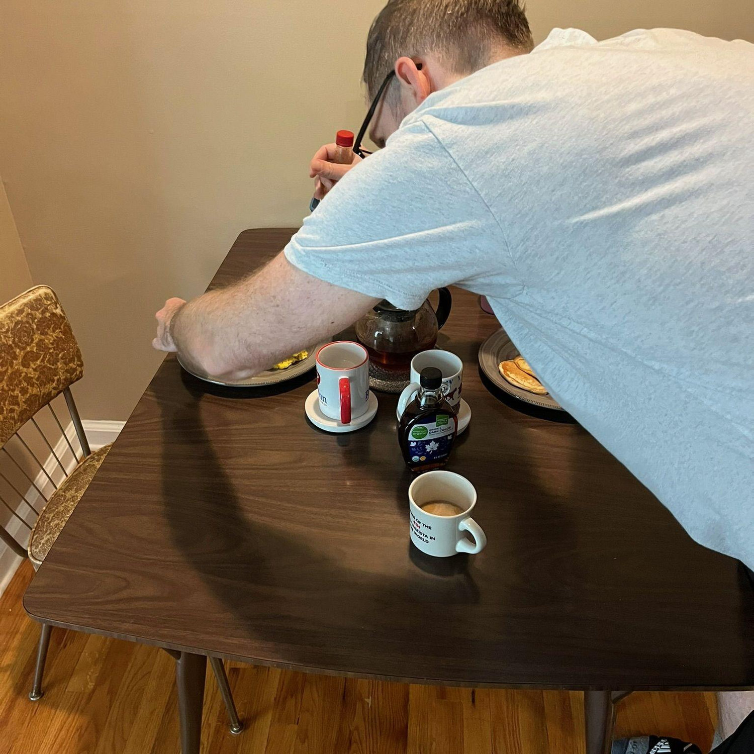 Chris routinely pretends to take all my food and coffee.