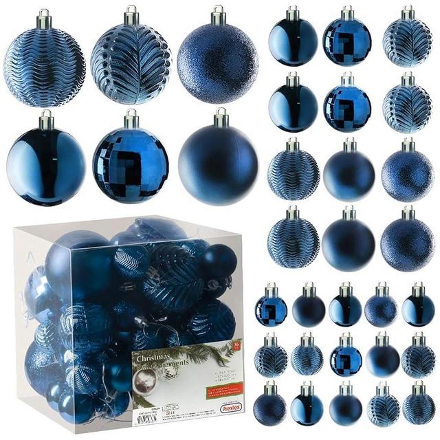 PREXTEX Midnight Blue 36-Piece Shatterproof Christmas Ball Ornaments - Elegant Christmas Ornaments Balls for Christmas Tree Decorations - Ideal Blue Christmas Decorations Set for Holiday Decor