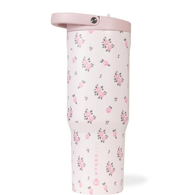 HydroJug Sport - Stainless Steel Tumbler with Straw, Vacuum Insulated, 32oz Leakproof Water Bottle, Ergonomic Design, Reusable, Dishwasher Safe, Rubber Base, Durable for Gym or Outdoors, Wildrose