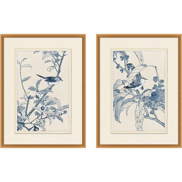 Birds In Blue Framed Paper Print, Set of 2