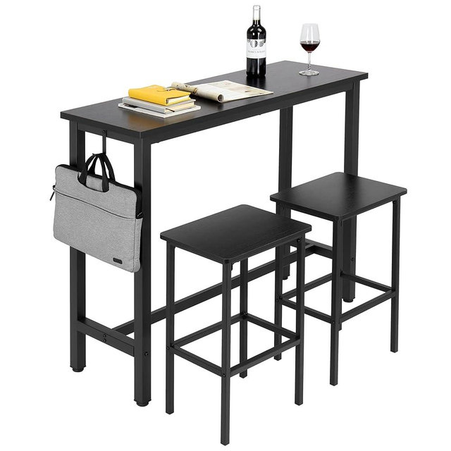 Finnhomy 47" Bar Set - Pub High Top Table With Stools, Rectangular Bar Height Kitchen Set for 2, Industrial Breakfast for Kitchen, Living Room, Rustic Black