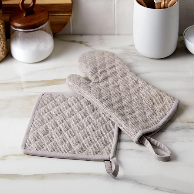 Pot Holder & Oven Mitt Cotton Canvas, Platinum