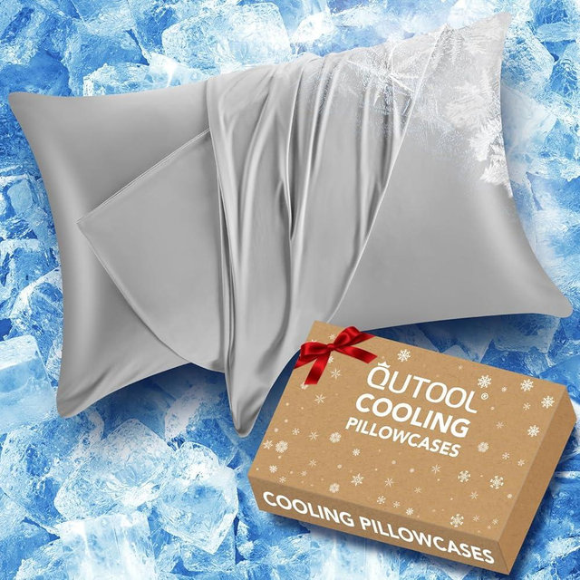 QUTOOL Cooling Pillow Cases for Hot Sleepers&Night Sweats, Ice Cool Pillowcases King Size Set of 2 for Hair Skin, Soft and Silky Luxury Cover with Envelope Closure, Wrinkle-Free, Gray, 20"x36"