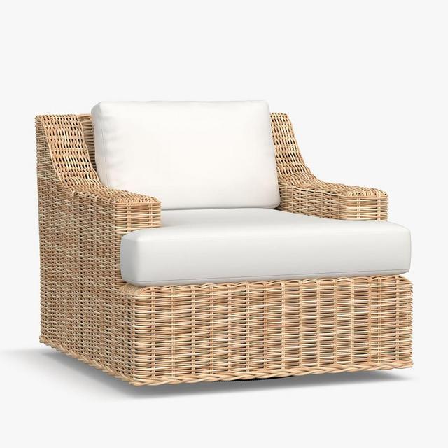 Huntington All-Weather Wicker Slope Arm Swivel Lounge Chair with Cushion, Natural