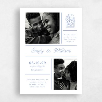 Dark Pastel Blue Wedding Invitation - Vianne Multiphoto