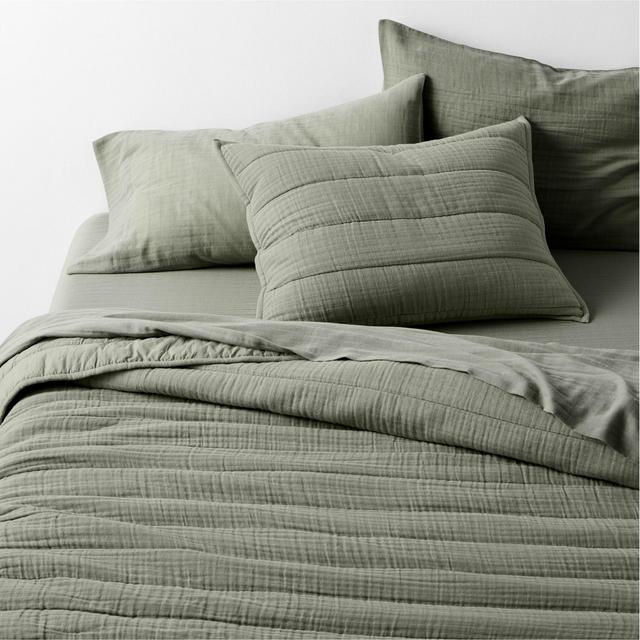 Supersoft Organic Cotton Gauze Shadow Sage Green Full/Queen Channel Stitch Quilt