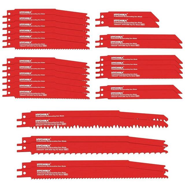 HYCHIKA 32-Piece Reciprocating Saw Blade Set Metal Wood Cutting Saw Blades with Organizer Case