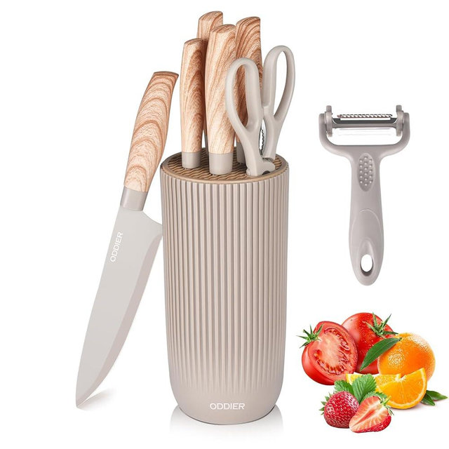 Knife Set, 8 Piece Kitchen Knife Set, Stainless Steel Knives Set for Kitchen, Universal Knife Block Set, Kitchen Kinfe Essentials, New Home Apartment Essentials, Dishwasher Safe (Khaki)