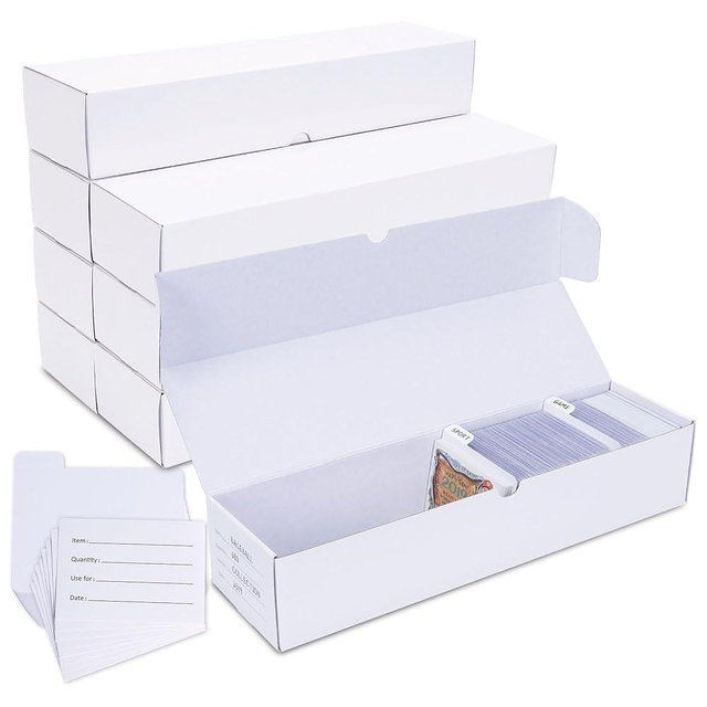 Leyzan Trading-Card Storage Box, 8-Pack • 1000 Count Corrugated Cardboard Storage Box with dividers & labels for TCG/Magic/Mtg storage and Collection, 14.4 INCH Horizontal