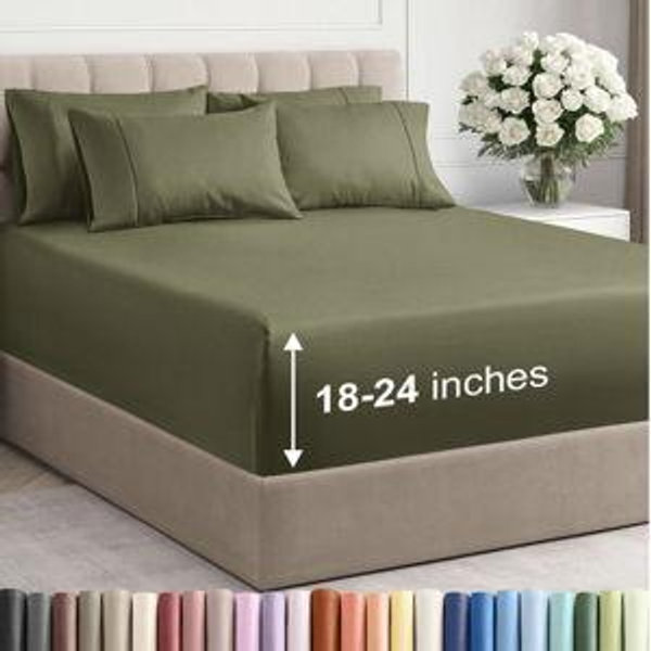 Extra Deep Queen Sheet Set - 6 Piece Breathable and Cooling Sheets - Hotel Luxury Bedding for Women, Men, Kids & Teens - Easy Secure Fit - Soft, Wrinkle Free & Comfy - Extra Deep Pockets - Sage Green