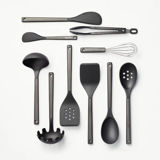 10pc Stainless Steel/Nylon Kitchen Utensil Set Black - Figmint™