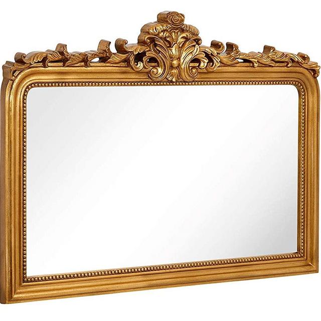Hamilton Hills Top Gold Baroque Wall Mirror | Rich Old World Feel Framed Beveled Elegant Glass Mirror | Horizontal Rectangle Entryway Bathroom or Powder Room ( 40" x 30" )