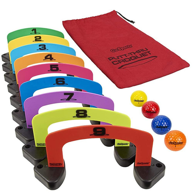 GoSports Putt-Thru Croquet Putting Game - Includes 9 Gates, 4 Golf Balls and Tote Bag -Play at Home, the Office or On the Green