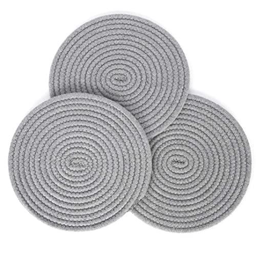 Garkup Trivet-Potholders Set-Hot Pads Hot Mats-Stylish Coasters (Set of 3) Spoon Rest for Cooking and Baking by Diameter 9.5 Inches (Light Grey) (Trivet)