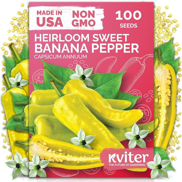 KVITER 100 Sweet Banana Pepper Seeds for Planting (Capsicum Annuum) – Yellow Bell Pepper Seed Packets – Non GMO Heirloom Vegetable Seeds for Planting Indoor Garden & Outdoor, Containers