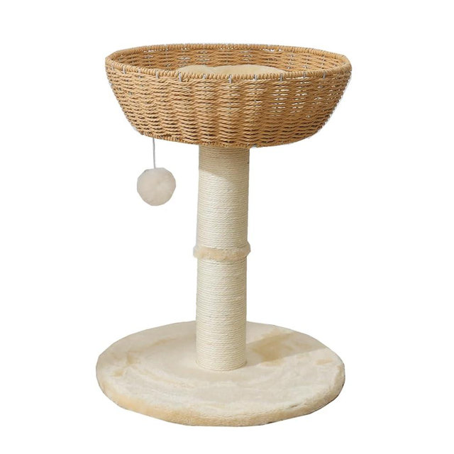 SHENGOCASE Cat Tree Tower with Rattan Wicker Basket, Handwoven Large Nest Basket Bed, Window Perch for Large Cats up to 20LBS