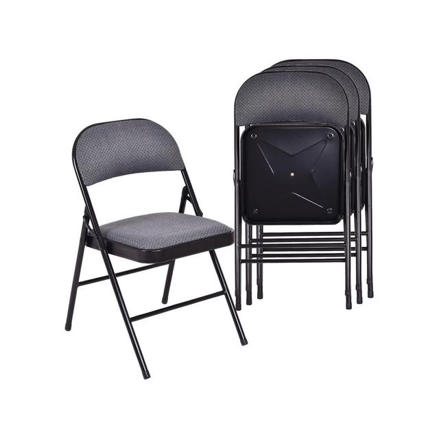 Costway Set of 4 Folding Chairs Fabric Upholstered Padded Seat Metal Frame Home Office
