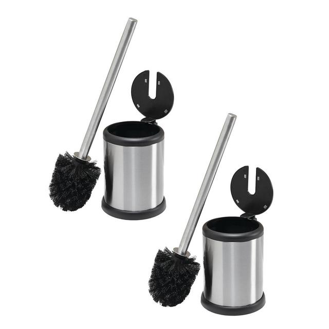 2pk Toilet Brush with Closing Lid Stainless Steel - Bath Bliss