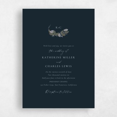 Blue Floral Wedding Invitation - Bennett Portrait
