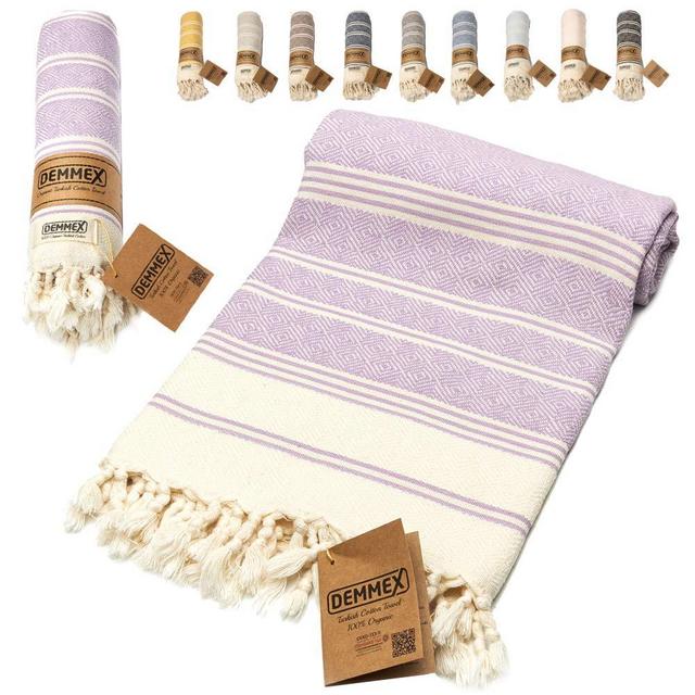 DEMMEX Certified 100% Organic Cotton & Organic Dye Prewashed XL Diamond Weave Turkish Cotton Towel Peshtemal Blanket for Bath,Beach,Pool,SPA,Gym, 71x36 Inches (Lilac)