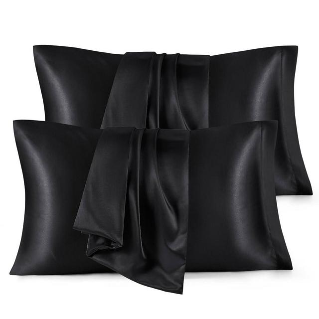 Bedsure Satin Pillowcase for Hair and Skin Queen - Black Silky Pillowcase 4 Pack 20x30 Inches with Envelope Closure, Similar to Silk Pillow Cases, Gifts for Women Men