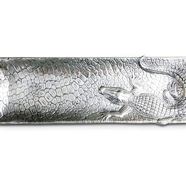 Arthur Court Designs Aluminum Alligator Oblong Tray Food Serving Tray Florida Gator Theme Metal Artisan Quality Hand Polished Tarnish-Free 19 inch x 6 inch