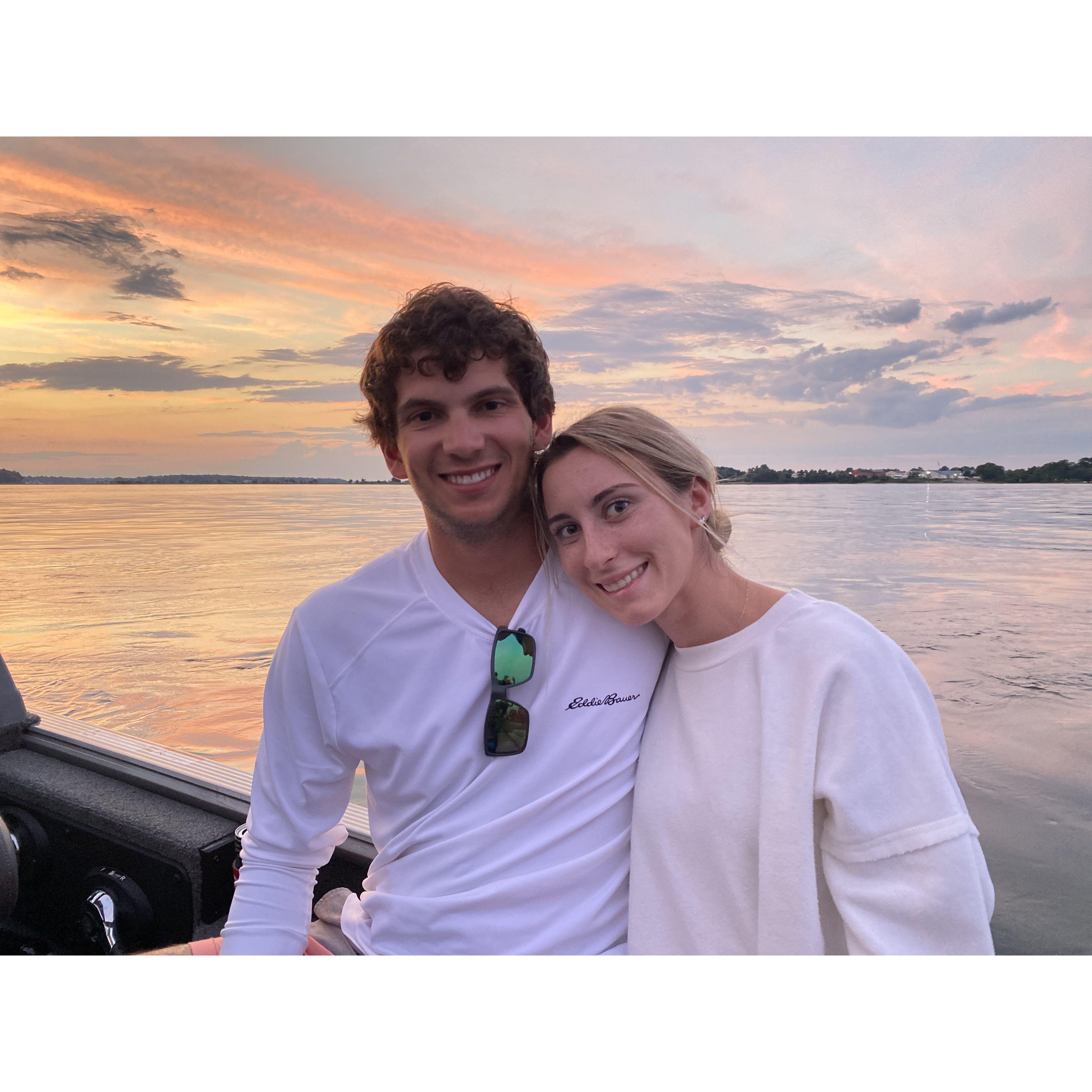 Summer 2022: Enjoying an evening out on the Chesapeake Bay while vacationing with the grooms family.