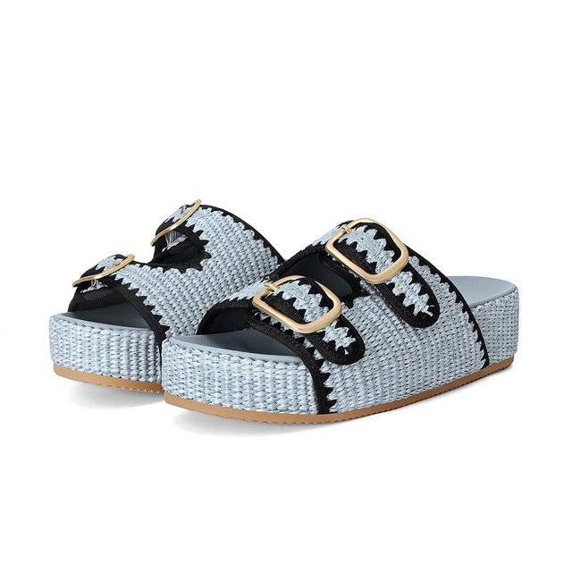 WJZDSJCO Raffia Sandals for Women Platform Slide Sandals Espadrille Adjustable Double Buckle Summer Comfortable Cute Woven Casual Beach Shoes