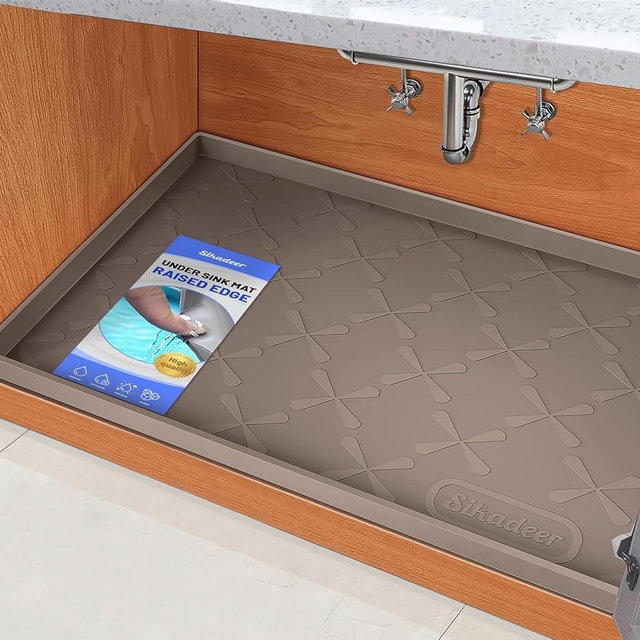 SIKADEER 34" x 22" Under Sink Mat Waterproof, Silicone Mat Kitchen Drawer Shelf and Cabinet Liner, Sink Protector for Kitchen Organizers and Storage, Boot Tray Pet Food Mats