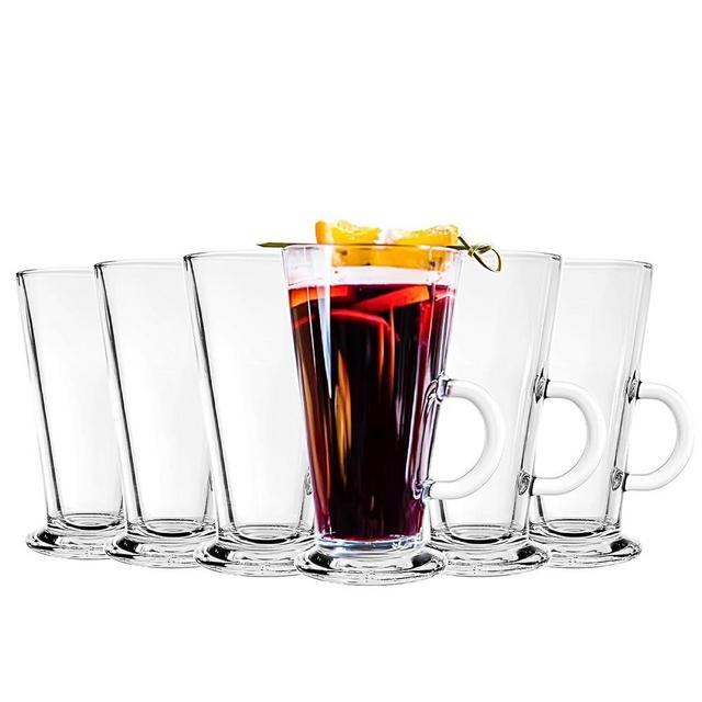 binsakao Irish Coffee Mugs Set of 6 - Tall Latte Cups 9 Ounces - Glass Coffee Cups with Handle for Cappuccino, Hot Chocolate, Smoothie, Cold Beverages