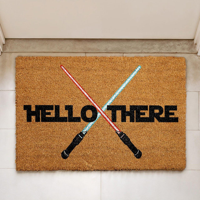 Hello There Lightsaber DoorMat, Star Wars Fan Welcome Mat, Geeky Home Decor, Disney Lovers Gift, Iconic Sci-Fi Front Porch Coco Rug