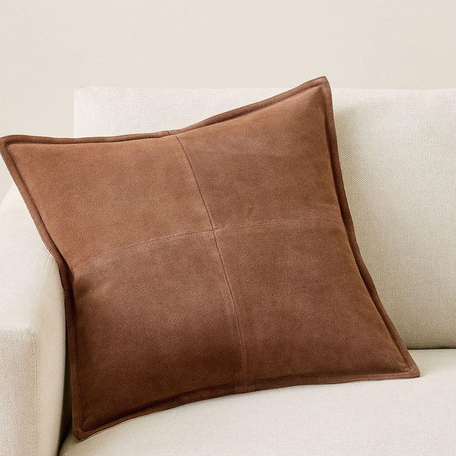 Pieced Suede Pillow Cover, Rust Brown, 20"
