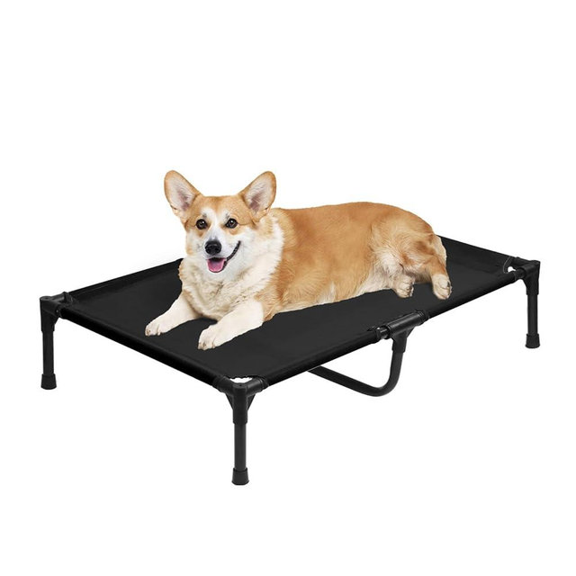 Cooling Elevated Dog Bed Medium Size Dog, Outdoor Raised Dogs Cot Beds, Portable Lifted Pets Hammock with Frame, Breathable Pet Cot with Removable Mesh, Non Slip, Black, M