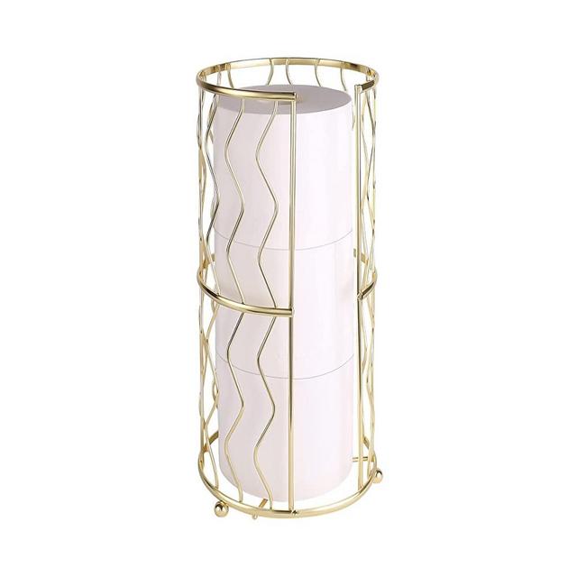 Megier Decorative Metal Standing Toilet Tissue Holder for Bathroom/ Powder Room, Compact Tissue Reserve for 3 Rolls of Toilet Paper Gold