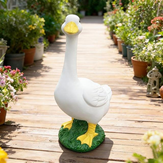 Jxcnkiy Porch Goose Statue Garden Decor - 20″ Large Porch Goose Statues, Resin Duck Figurine, Indoor/Outdoor Decorations for Patio, Lawn, Yard, Housewarming Birthday Gifts for Mom Women Men
