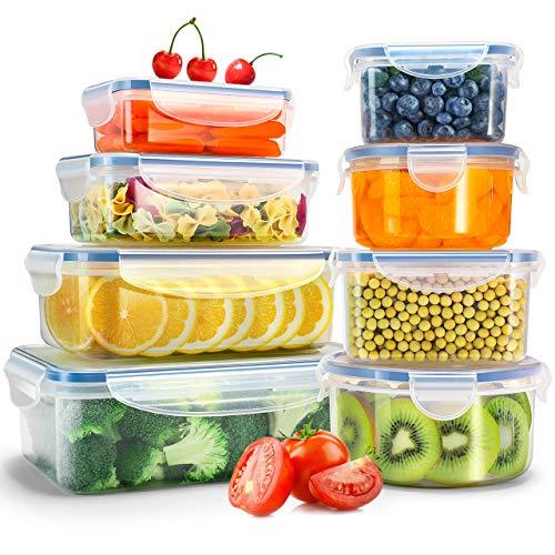 Veken Food Storage Containers with Airtight Lids, 8 Pack Plastic Reusable, Stackable Meal Prep Containers and Bento Lunch Boxes, Microwave, Freezer, Dishwasher Safe