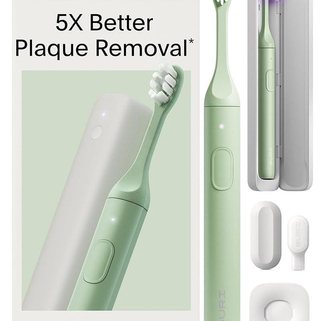 SURI 2.0 New Sonic Electric Toothbrush with Pressure Sensor & UV-Cleaning Travel Case | 1 Month+ Battery | Electric Toothbrush for Adults | Travel Toothbrushes | Tooth Brush | Green