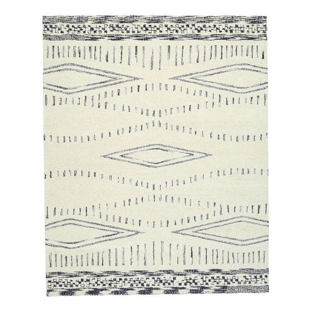 Luka Hand Tufted Wool Rug, 8 x 10', Ivory/Black