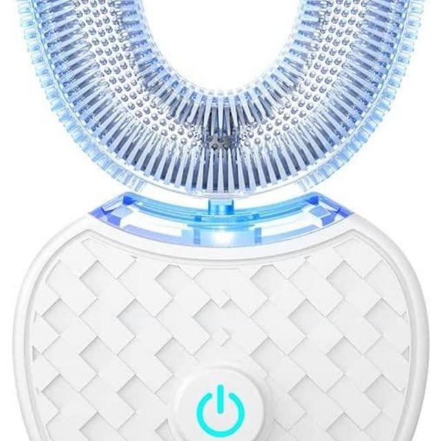 V-White Electric Toothbrush - Ultrasonic U-Shaped Toothbrushes for Teeth Whitening - 360° Mouth Cleansing, Hands Free Gums Protection, Wireless Charging, LED Light - Waterproof IPX7 Certified (White)