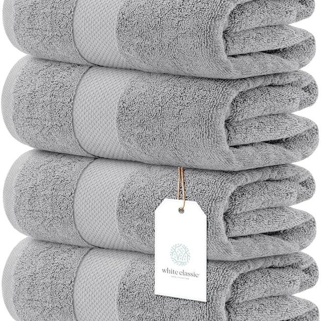 White Classic Luxury Bath Towels Set of 4 Large - 700 GSM Cotton Ultra Soft Bath Towels 27x54 | Highly Absorbent and Quick Dry | Hotel Towels for Bathroom Luxury, Plush Shower Towels, Dolphin Gray