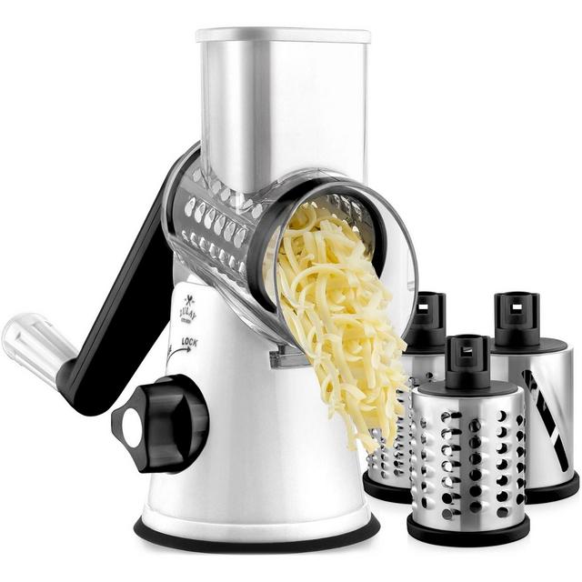 Zulay Kitchen Cheese Grater Hand Crank with 3 Drums