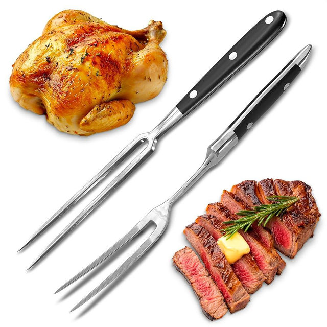 Carving Fork for Meat Set of 2 - Stainless Steel 12" Meat Fork with Long Heat-Resistant Handle, Durable and Convenient for Grilling, Cooking, Serving - Classic Two-Prong BBQ Design