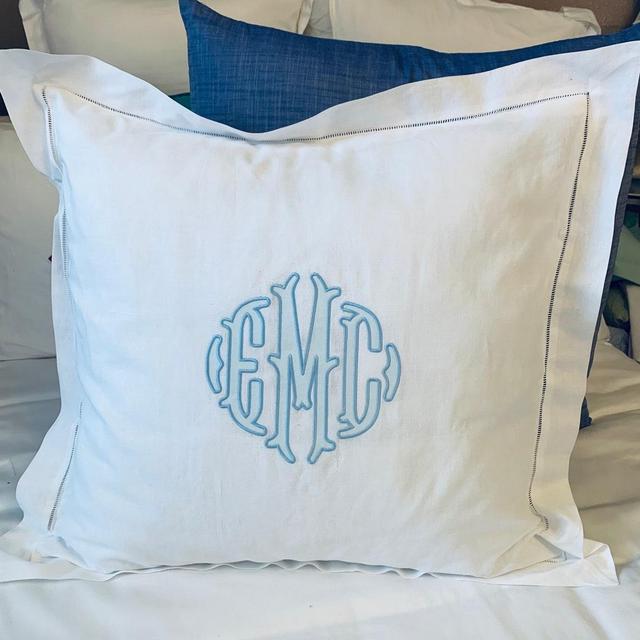 Applique Monogrammed Hemstitch Linen Sham