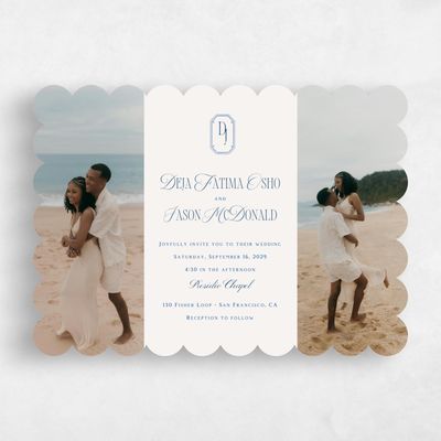 Blue Scalloped Wedding Invitation - Sage Multiphoto