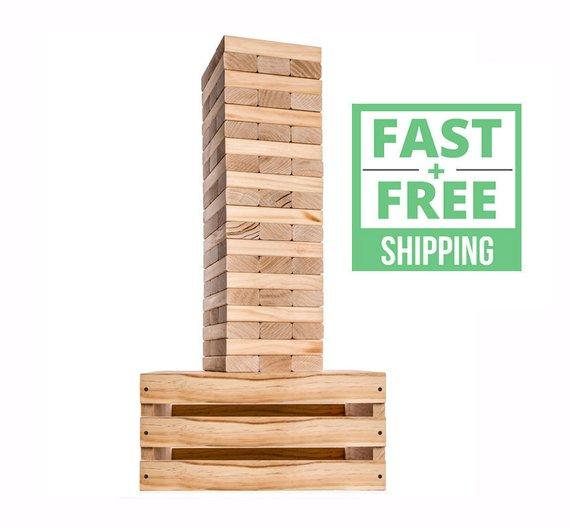 Giant Tower Game with Storage Crate / Game Table Set | Wedding Guest Book Alternative | Jumbo Lawn Games | Big Yard Games | Large Blocks