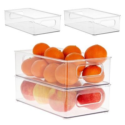 Okuna Outpost 4 Pack Stackable Plastic Pantry Organizer Bins for Refrigerator, Produce & Kitchen Snacks, Clear, 10 x 6 x 3 in