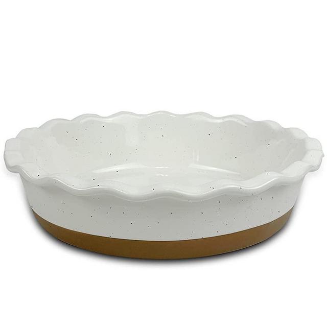 Mora Ceramic Pie Pan for Baking - 9 inch - Deep and Fluted Pie Dish for Old Fashion Apple Pie, Quiche, Pot Pies, Tart, etc - Modern Farmhouse Style Porcelain Ceramic Pie Plate - Vanilla White